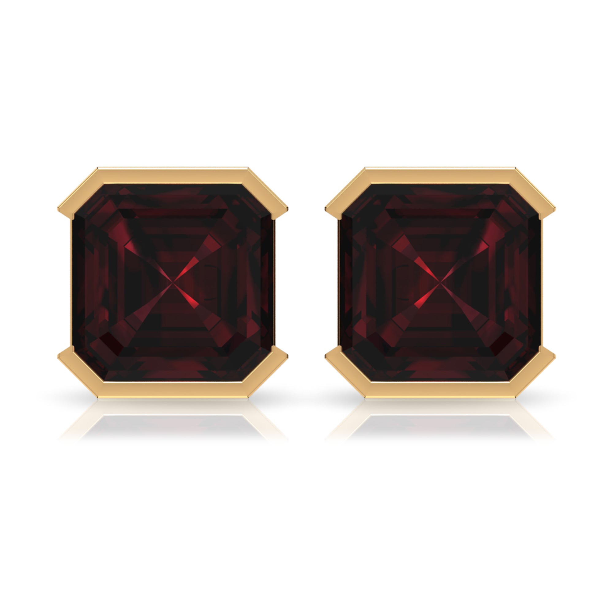 2.50 CT Asscher Cut Garnet Solitaire Half Bezel Set Stud Earrings Garnet - ( AAA ) - Quality - Rosec Jewels