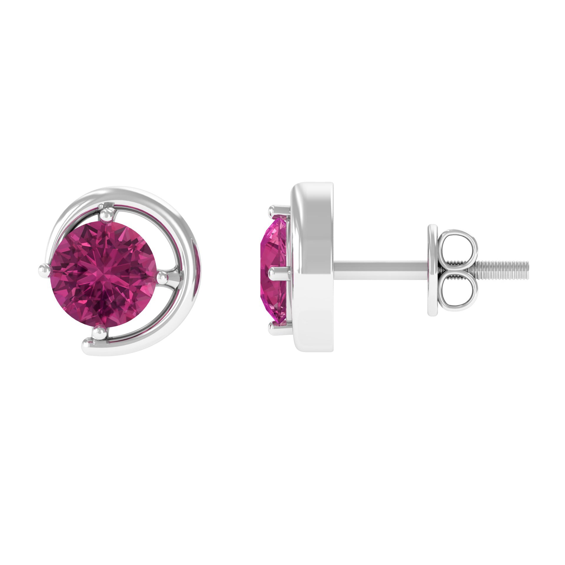 1 CT Simple Pink Tourmaline Solitaire Stud Earrings Pink Tourmaline - ( AAA ) - Quality - Rosec Jewels