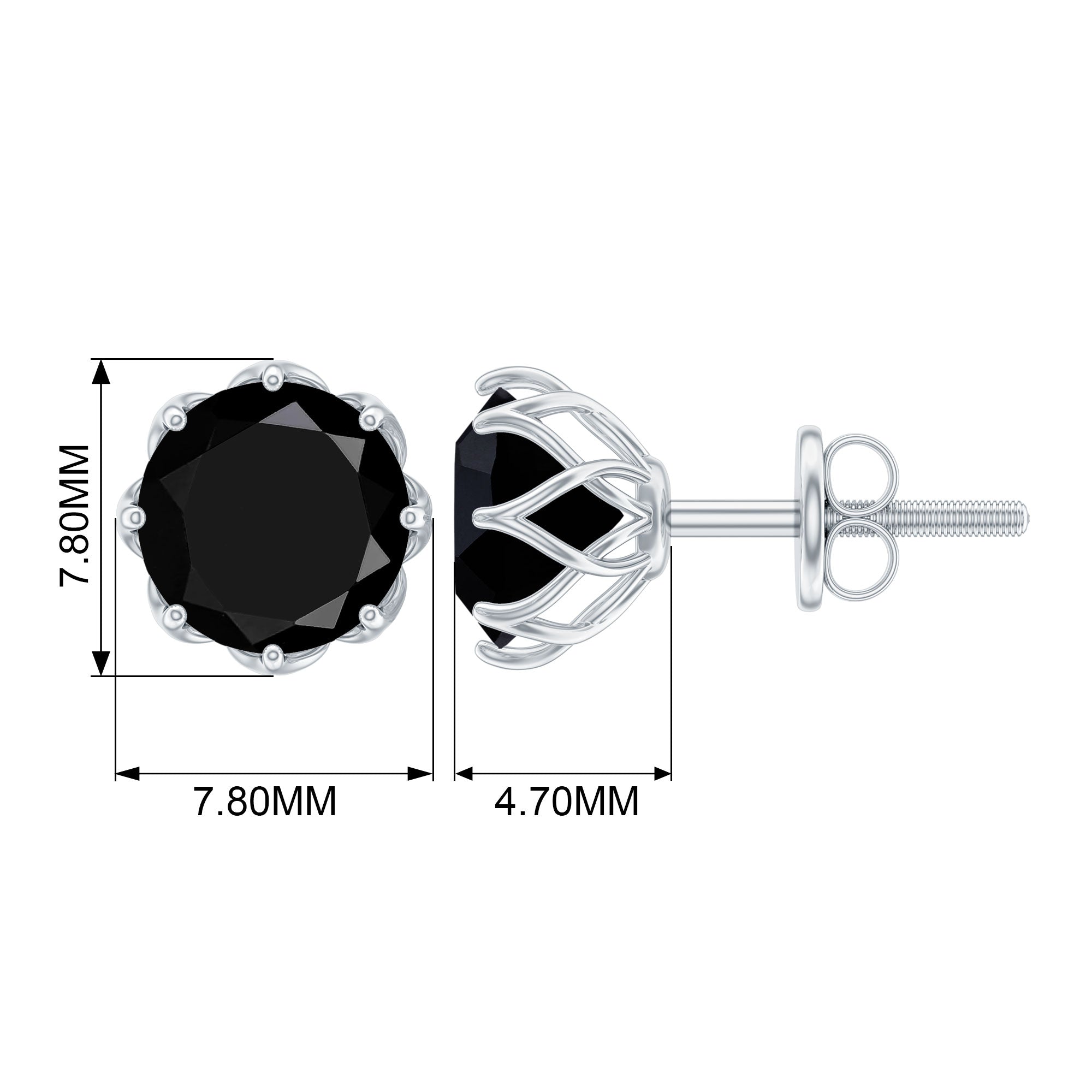 6 MM Decorative Black Spinel Solitaire Stud Earrings Black Spinel - ( AAA ) - Quality - Rosec Jewels