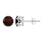 7 MM Garnet Solitaire Crown Stud Earrings Garnet - ( AAA ) - Quality - Rosec Jewels