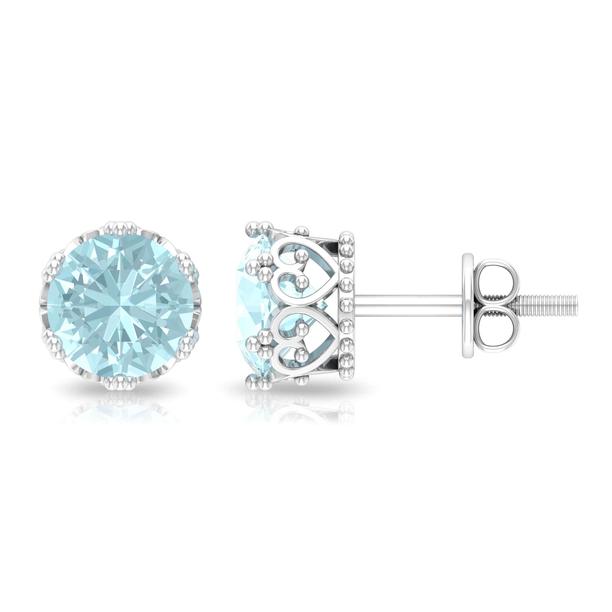 6 MM Sky Blue Topaz Solitaire Crown Stud Earrings Sky Blue Topaz - ( AAA ) - Quality - Rosec Jewels