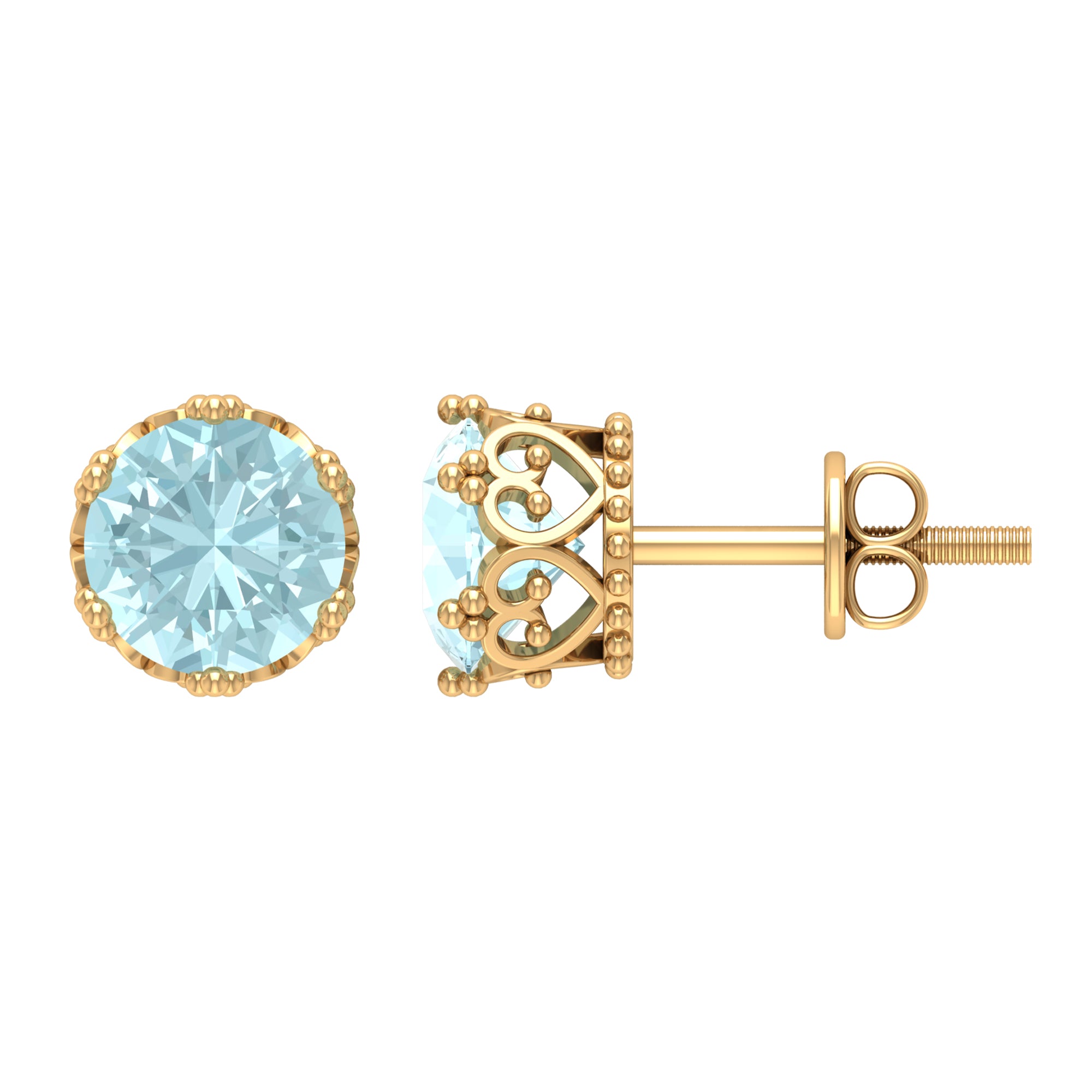 6 MM Sky Blue Topaz Solitaire Crown Stud Earrings Sky Blue Topaz - ( AAA ) - Quality - Rosec Jewels