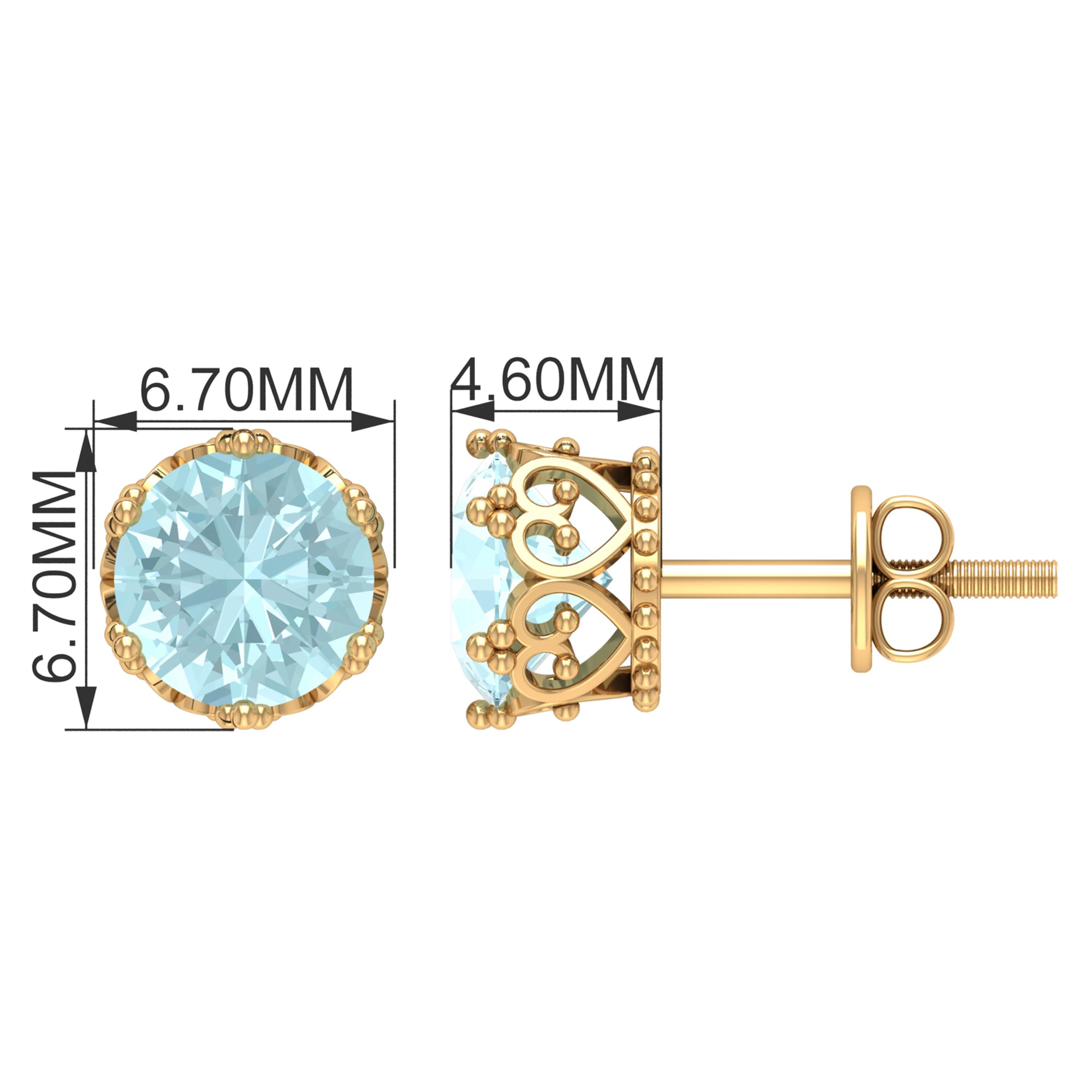 6 MM Sky Blue Topaz Solitaire Crown Stud Earrings Sky Blue Topaz - ( AAA ) - Quality - Rosec Jewels