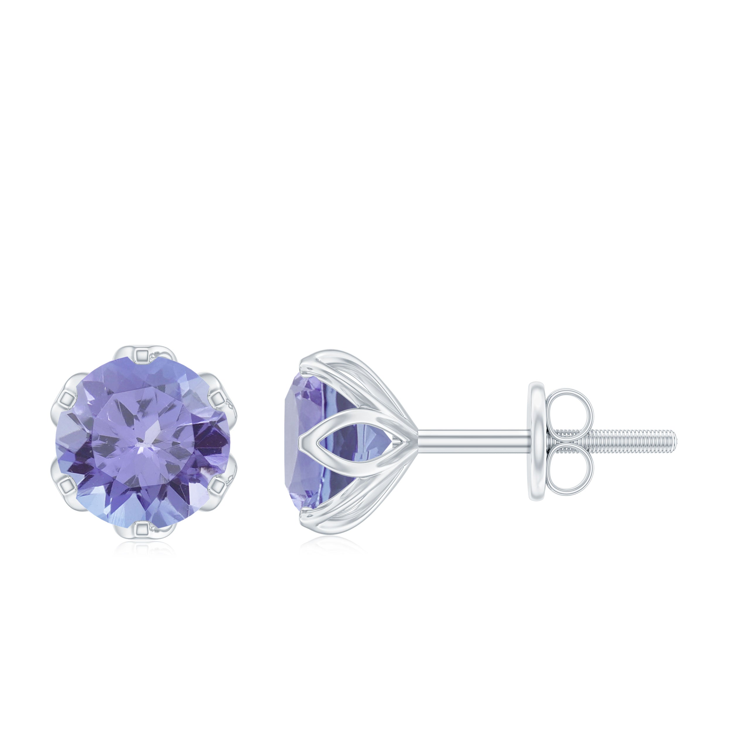 6 MM Round Cut Tanzanite Solitaire Stud Earrings for Women Tanzanite - ( AAA ) - Quality - Rosec Jewels