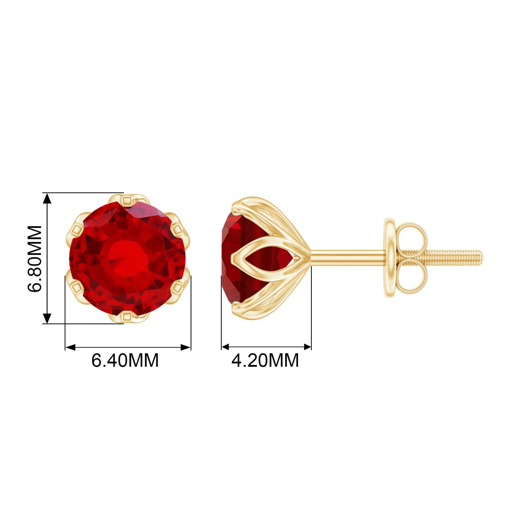 2 CT Round Cut Lab Created Ruby Solitaire Stud Earrings for Women Lab Created Ruby - ( AAAA ) - Quality - Rosec Jewels