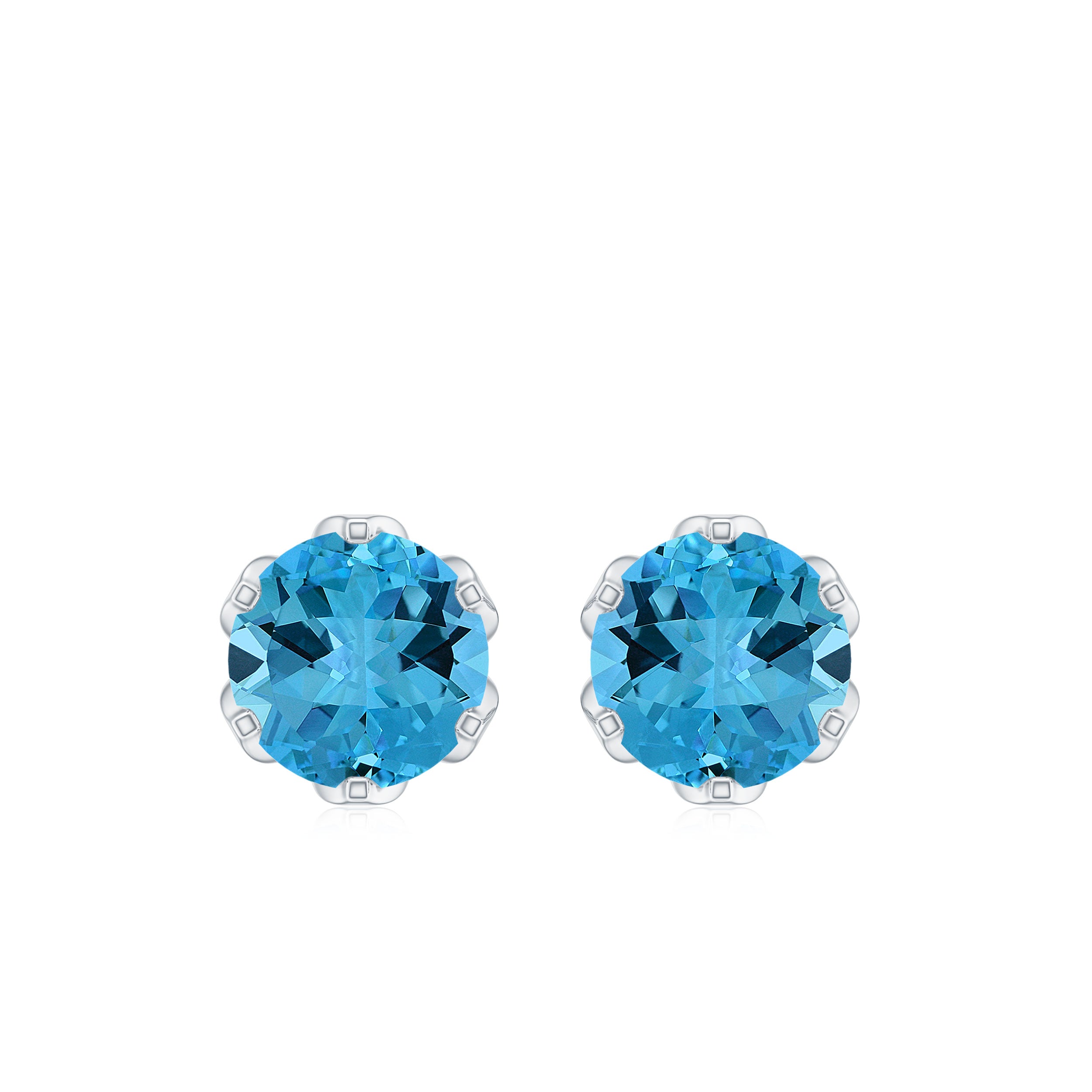 6 MM Swiss Blue Topaz Solitaire Stud Earrings in Lotus Basket Setting Swiss Blue Topaz - ( AAA ) - Quality - Rosec Jewels