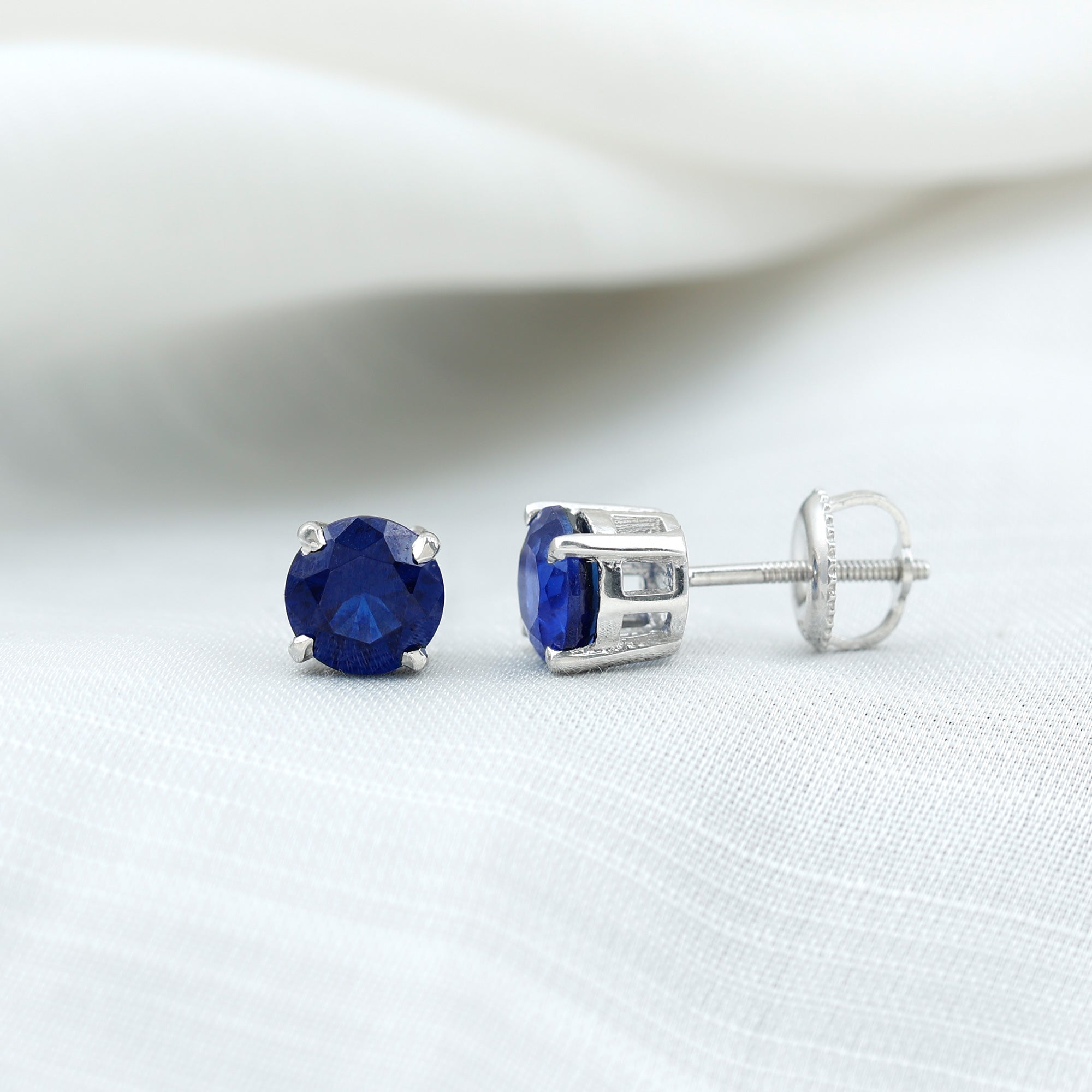 2 CT Solitaire Created Blue Sapphire Round Stud Earrings in Claw Setting Lab Created Blue Sapphire - ( AAAA ) - Quality - Rosec Jewels