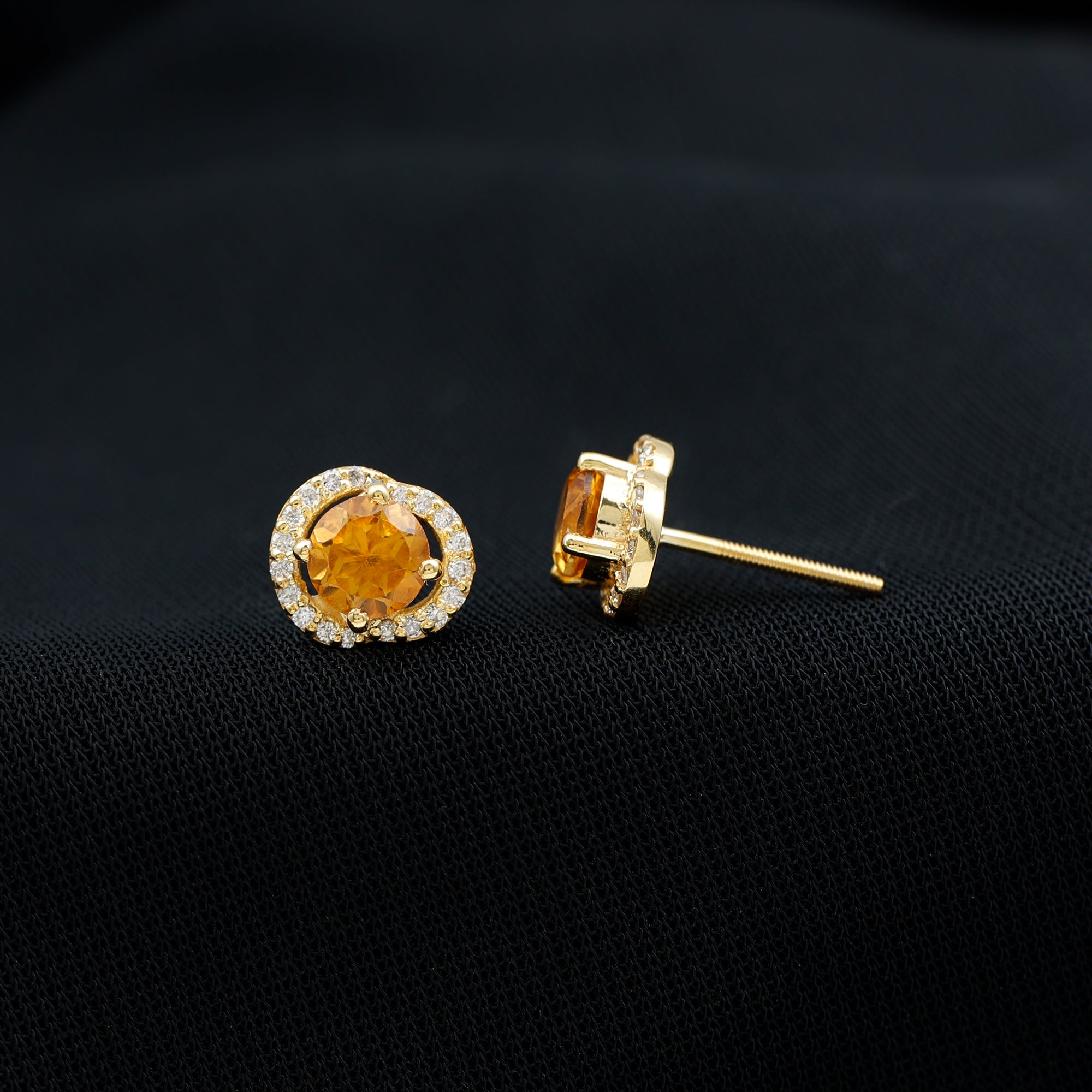 3/4 CT Minimal Citrine and Diamond Stud Earrings Citrine - ( AAA ) - Quality - Rosec Jewels