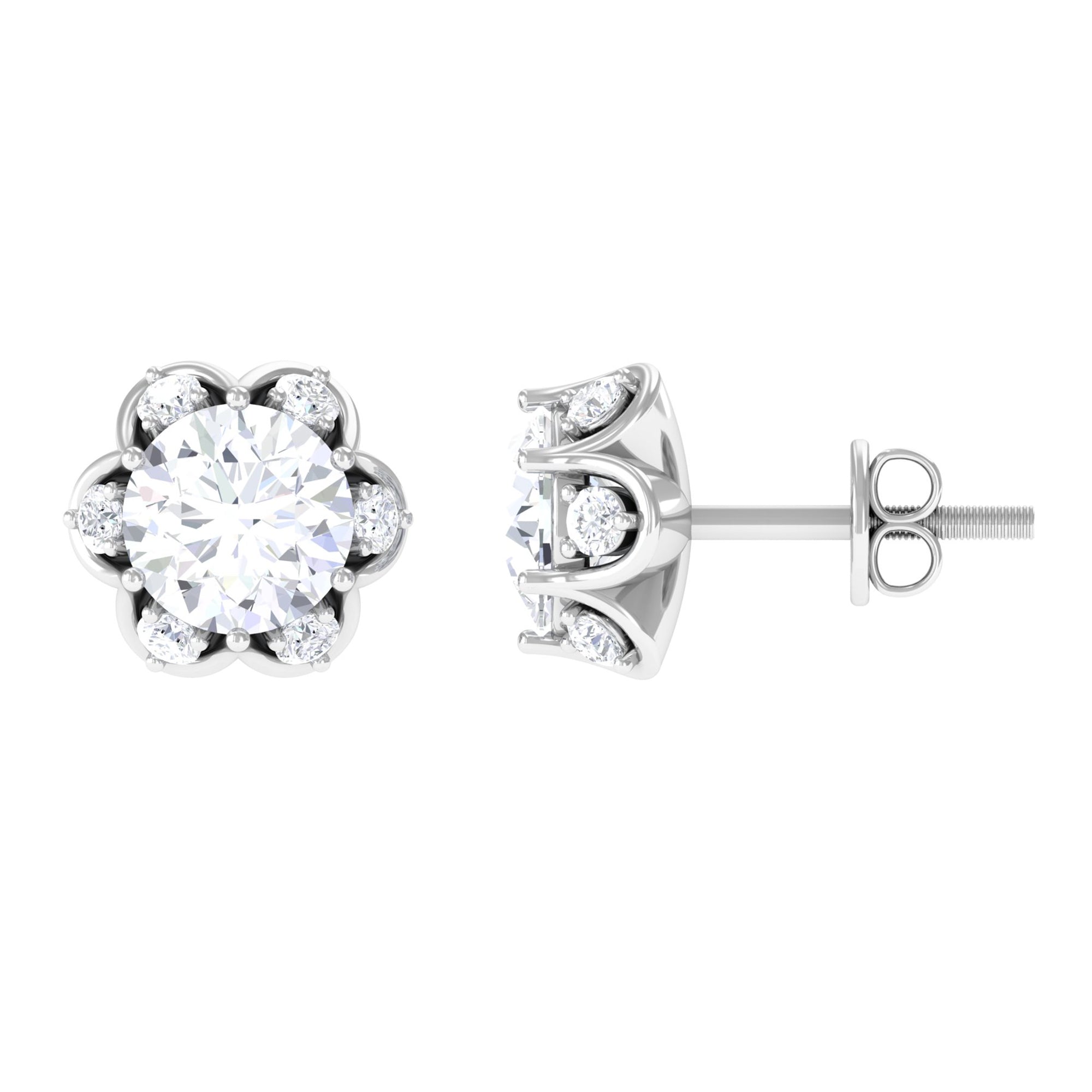 Solitaire Moissanite Designer Stud Earrings Moissanite - ( D-VS1 ) - Color and Clarity - Rosec Jewels