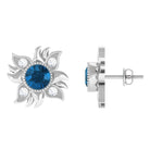 London Blue Topaz and Diamond Flower Stud Earrings London Blue Topaz - ( AAA ) - Quality 14K White Gold - Rosec Jewels