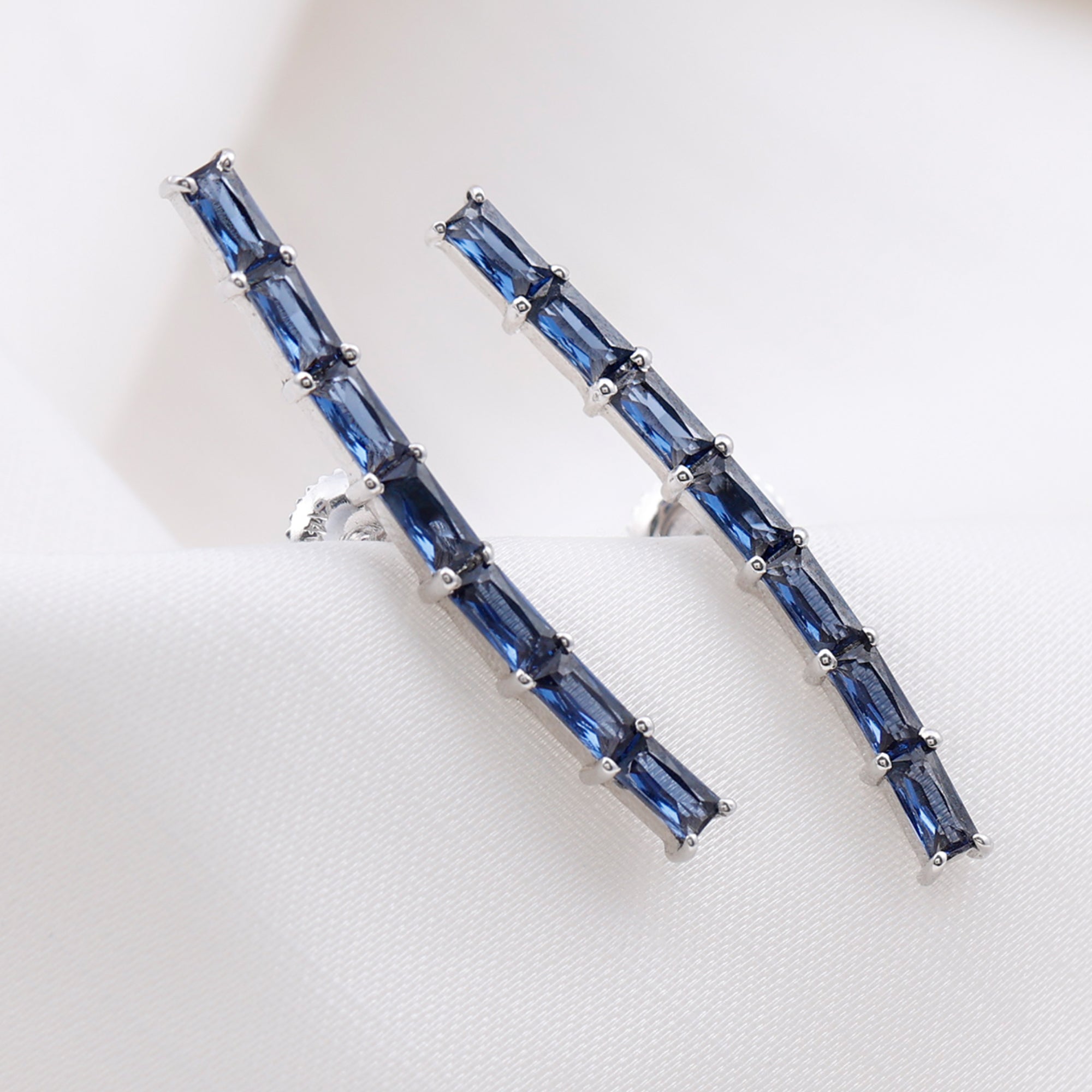 Created Blue Sapphire Climber Earrings Lab Created Blue Sapphire - ( AAAA ) - Quality - Rosec Jewels