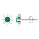 1/2 CT Statement Emerald and Diamond Floral Stud Earrings Emerald - ( AAA ) - Quality - Rosec Jewels