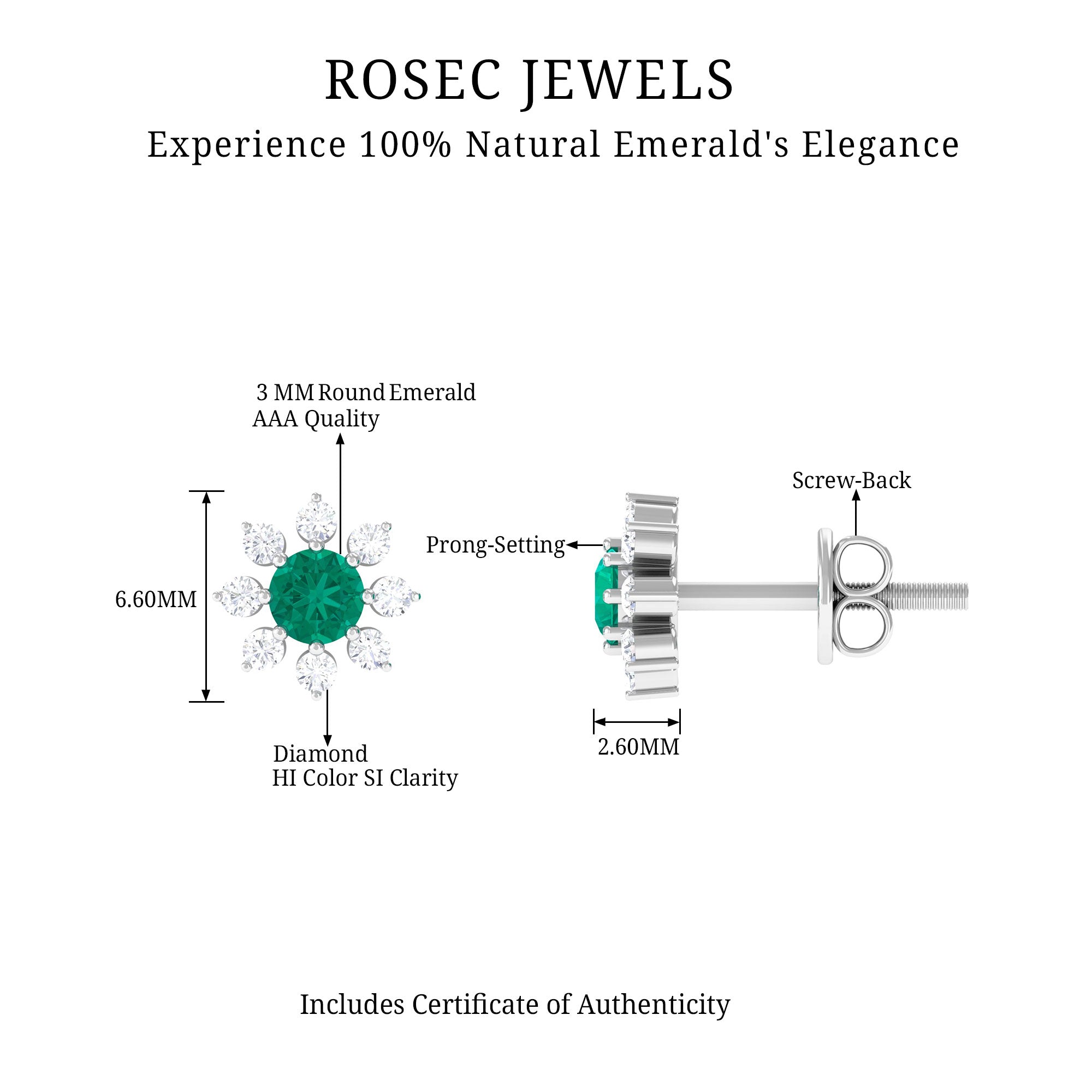 1/2 CT Statement Emerald and Diamond Floral Stud Earrings Emerald - ( AAA ) - Quality - Rosec Jewels