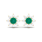 1/2 CT Statement Emerald and Diamond Floral Stud Earrings Emerald - ( AAA ) - Quality - Rosec Jewels