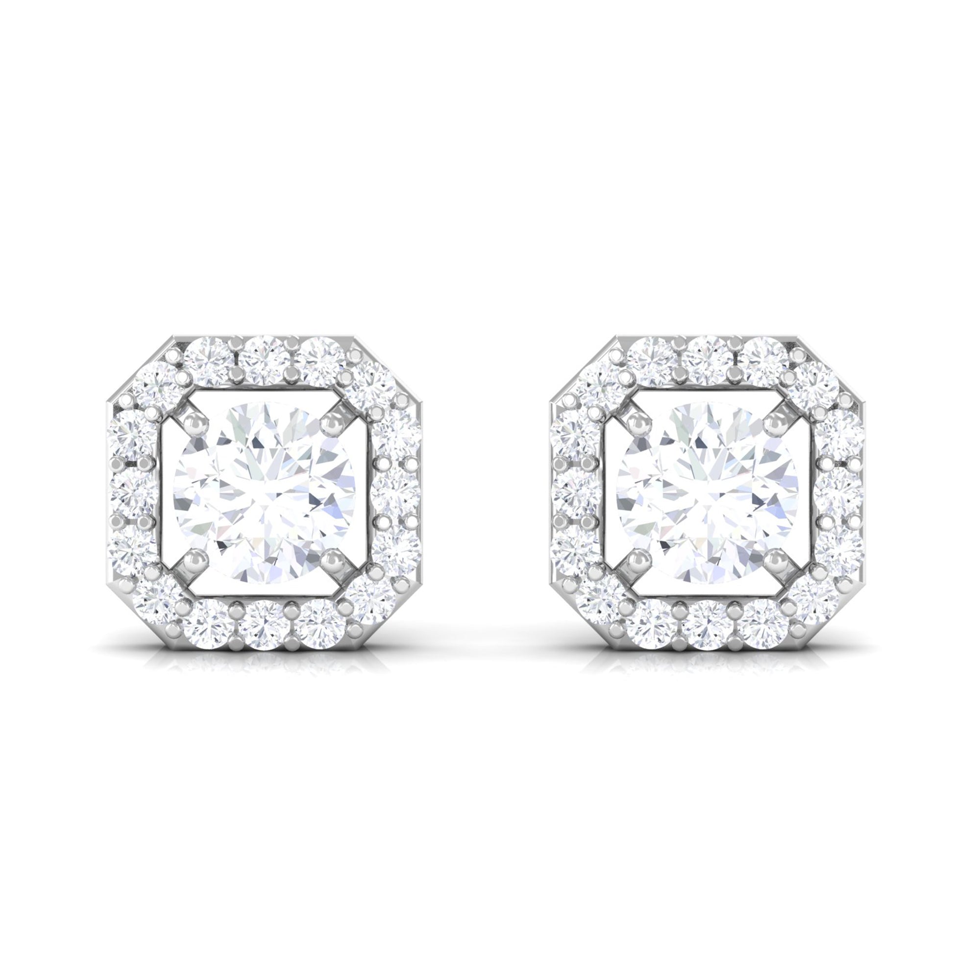 Round Cut Certified Moissanite Halo Stud Earrings in Gold Moissanite - ( D-VS1 ) - Color and Clarity - Rosec Jewels