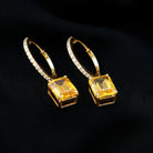 Emerald Cut Lab Grown Yellow Sapphire Minimal Hoop Drop Earrings with Diamond Lab Created Yellow Sapphire - ( AAAA ) - Quality - Rosec Jewels