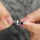 1 CT Simple Pear Cut Blue Sapphire and Round Diamond Two Stone Stud Earrings Blue Sapphire - ( AAA ) - Quality - Rosec Jewels