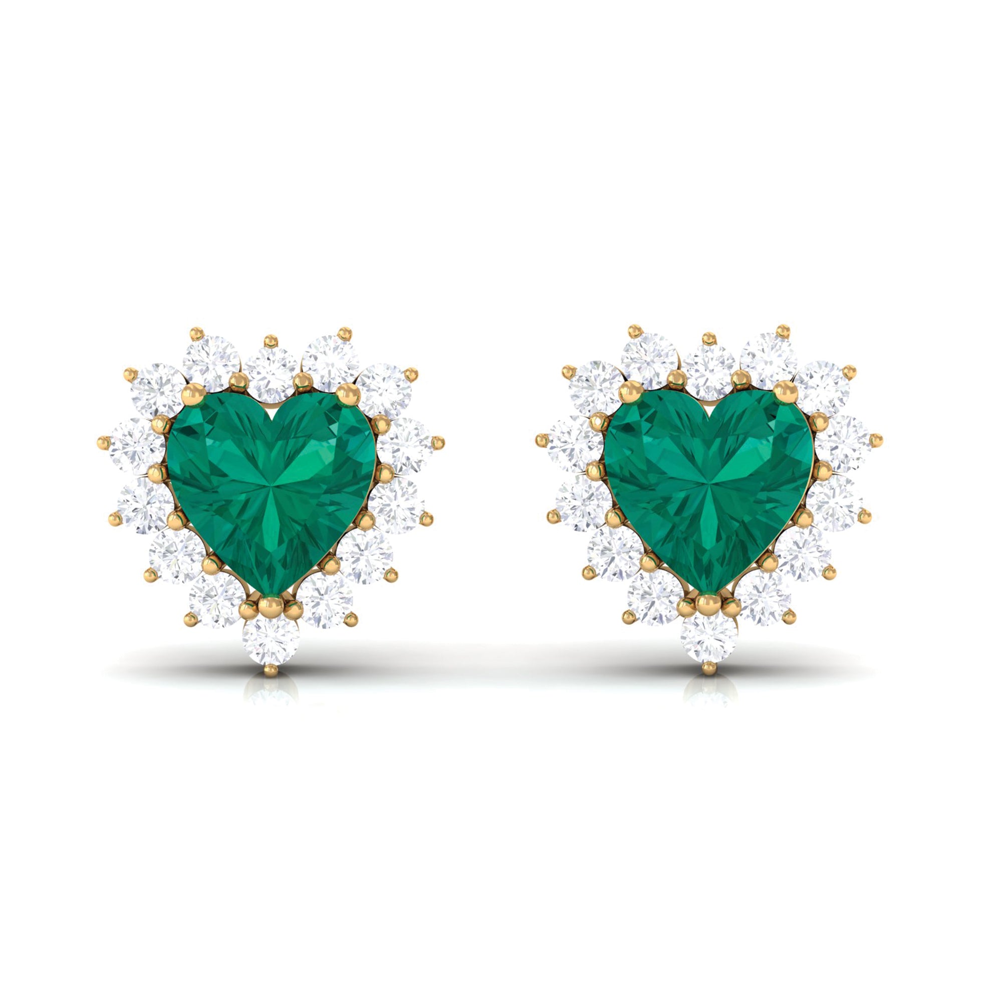 3/4 CT Heart Shape Created Emerald and Diamond Halo Stud Earrings Lab Created Emerald - ( AAAA ) - Quality - Rosec Jewels