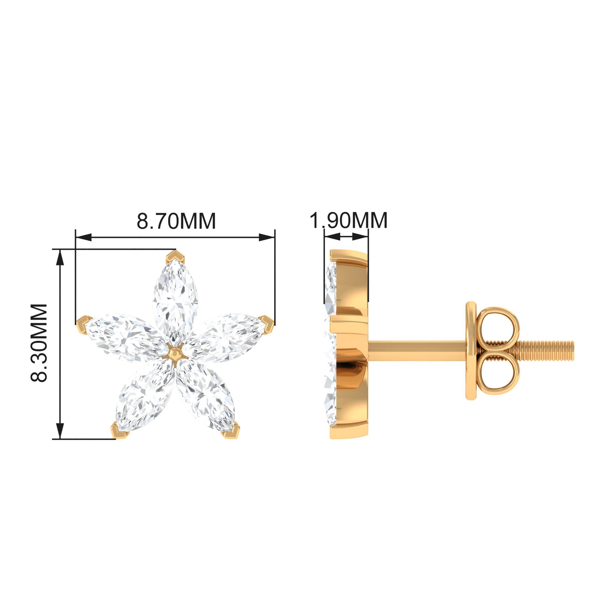 Marquise Cut Moissanite Flower Stud Earrings Moissanite - ( D-VS1 ) - Color and Clarity - Rosec Jewels