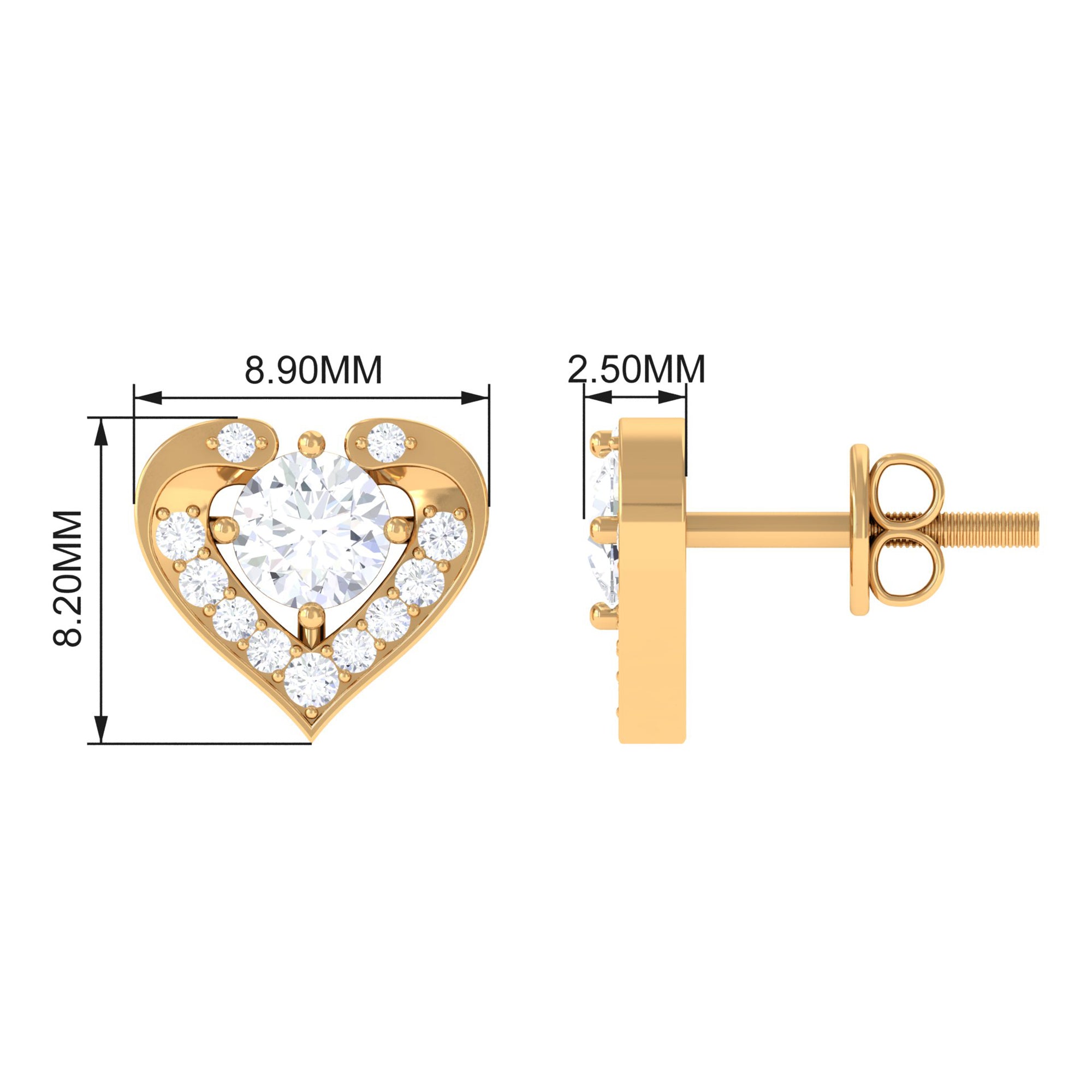 Round Moissanite Heart Stud Earrings Moissanite - ( D-VS1 ) - Color and Clarity - Rosec Jewels