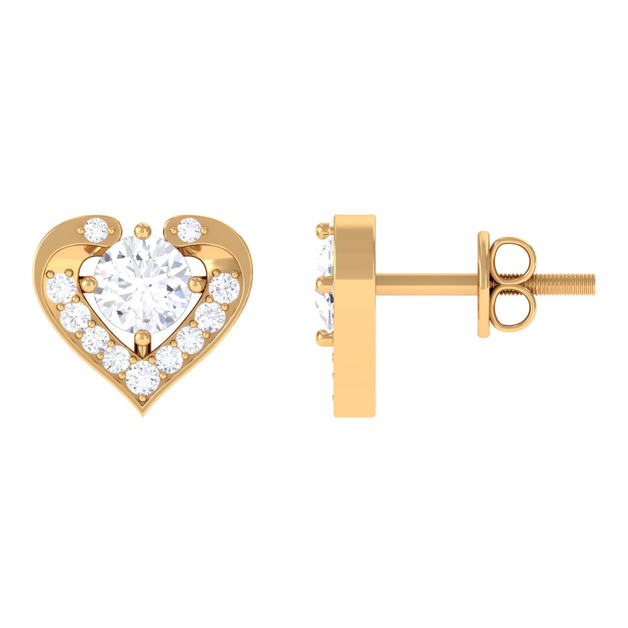 Round Moissanite Heart Stud Earrings Moissanite - ( D-VS1 ) - Color and Clarity - Rosec Jewels