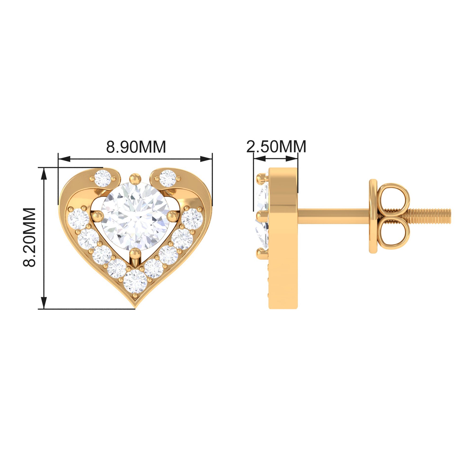 Round Moissanite Heart Stud Earrings Moissanite - ( D-VS1 ) - Color and Clarity - Rosec Jewels