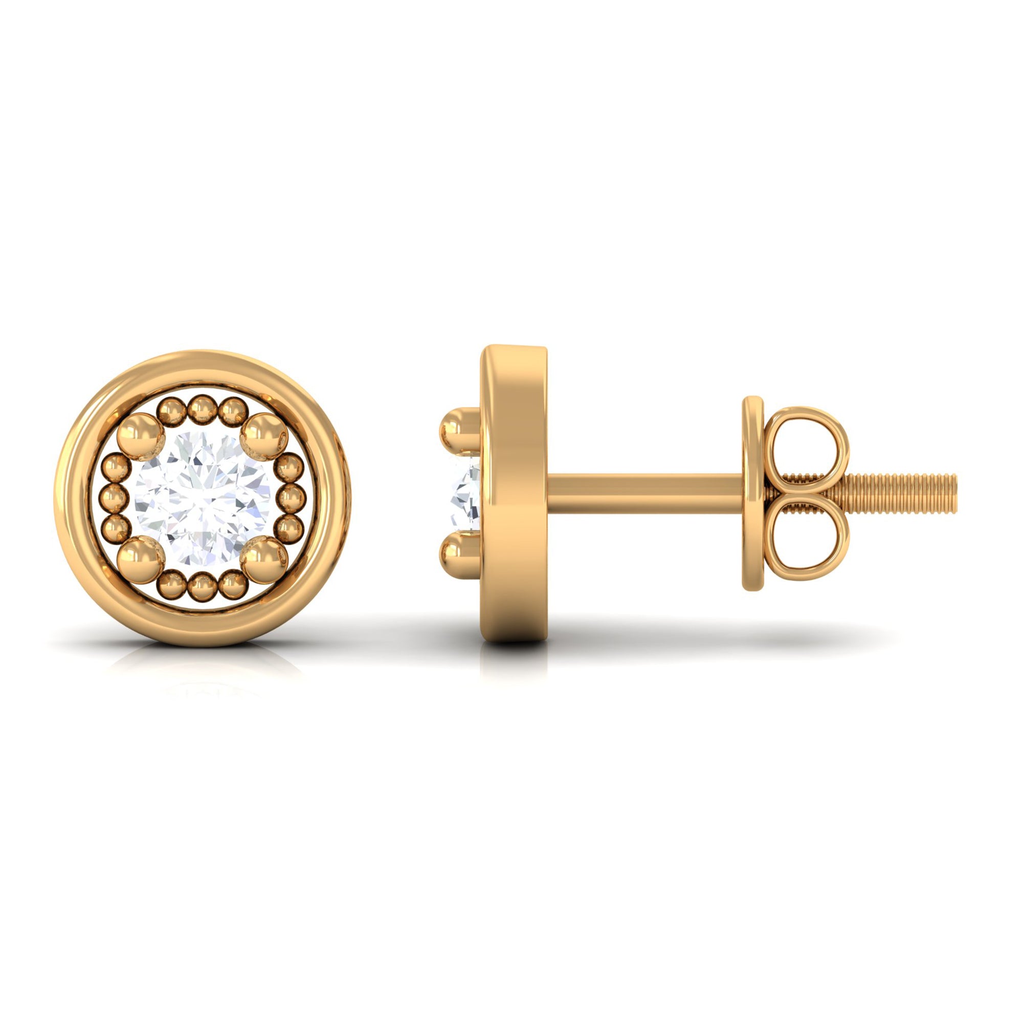 Round Cut Certified Diamond Gold Solitaire Stud Earrings Diamond - ( HI-SI ) - Color and Clarity - Rosec Jewels