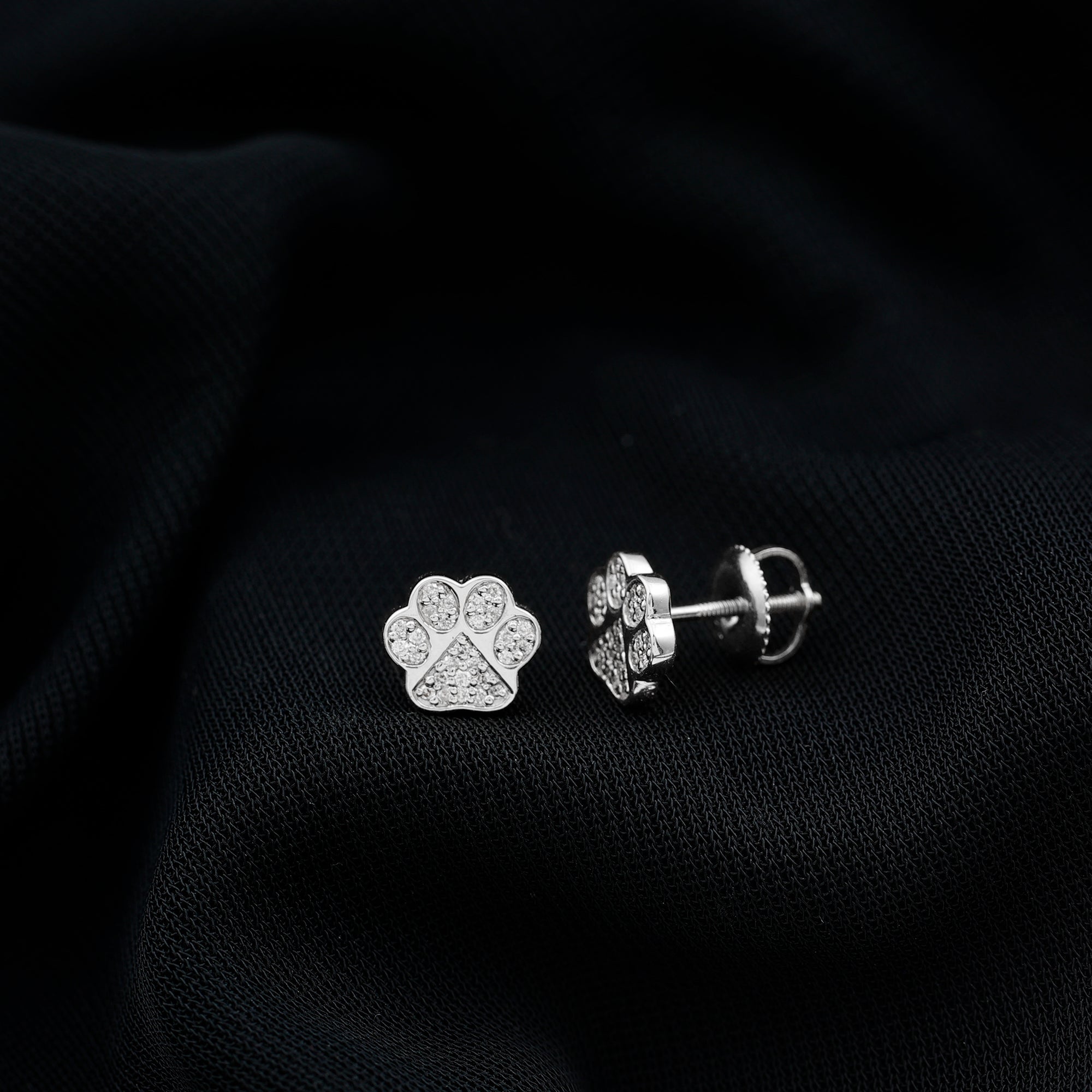 1/4 CT Real Diamond Cute Paw Stud Earrings in Gold Diamond - ( HI-SI ) - Color and Clarity - Rosec Jewels