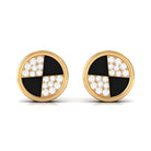 Natural Diamond Gold Circle Stud Earrings with Enamel Diamond - ( HI-SI ) - Color and Clarity - Rosec Jewels