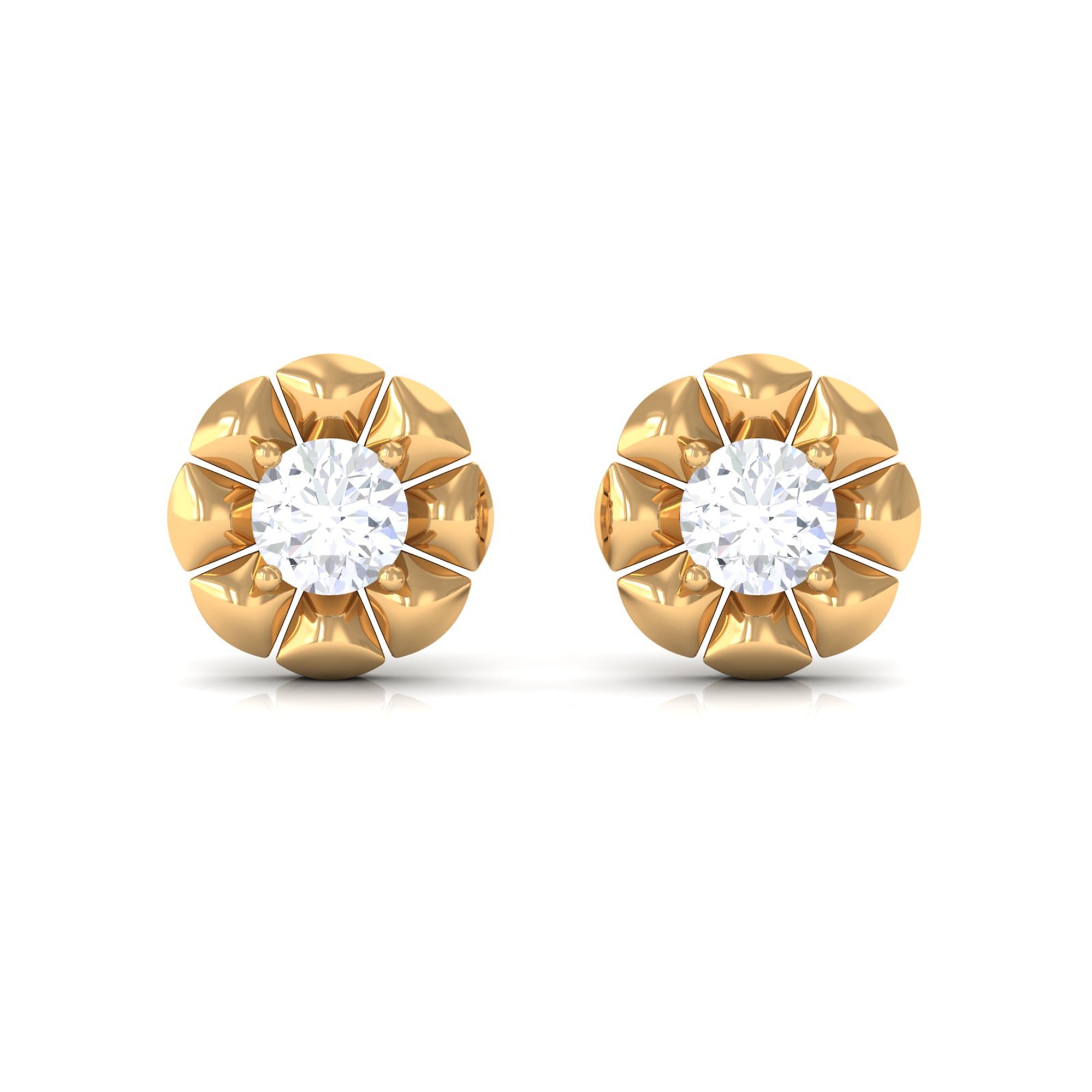 Natural Diamond Solitaire Flower Stud Earrings Diamond - ( HI-SI ) - Color and Clarity - Rosec Jewels