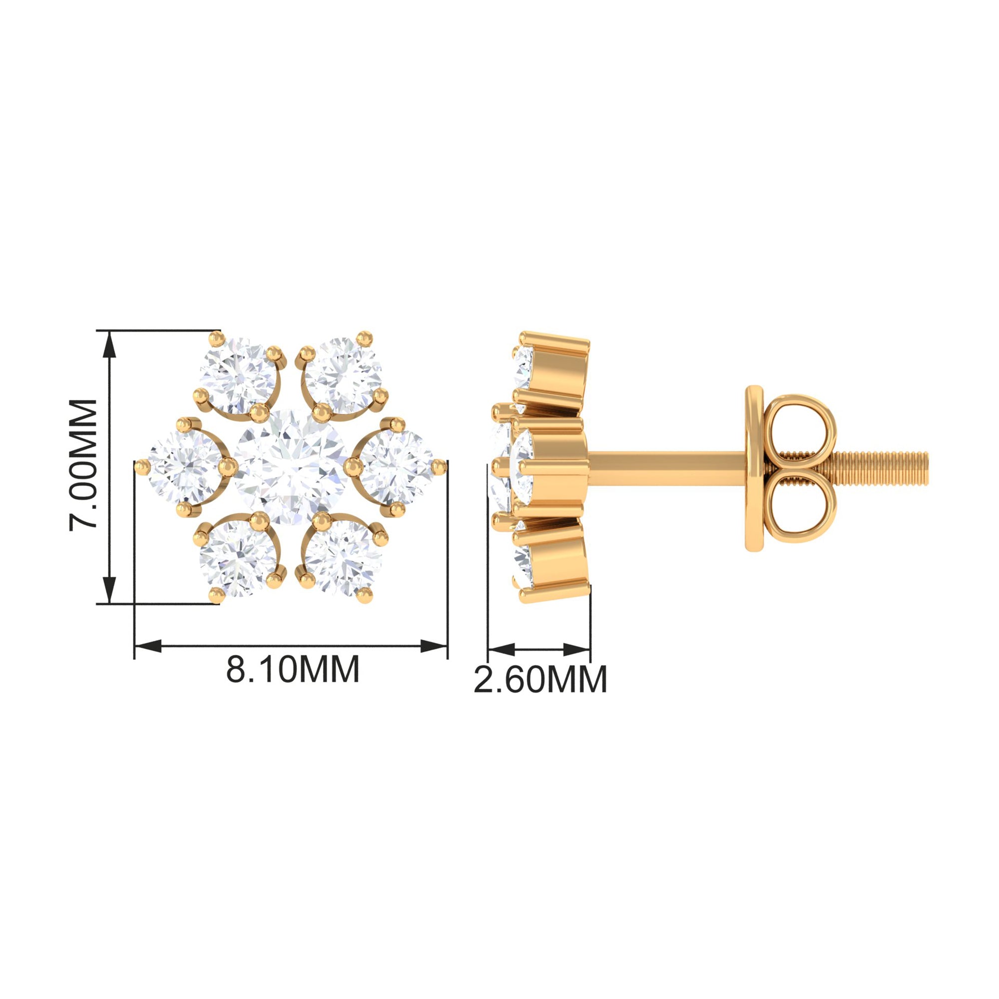 3/4 CT Diamond Cluster Flower Stud Earrings in Gold Diamond - ( HI-SI ) - Color and Clarity - Rosec Jewels