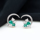 Rosec Jewels-Lab-Created Emerald and Moissanite Cat and Moon Stud Earrings