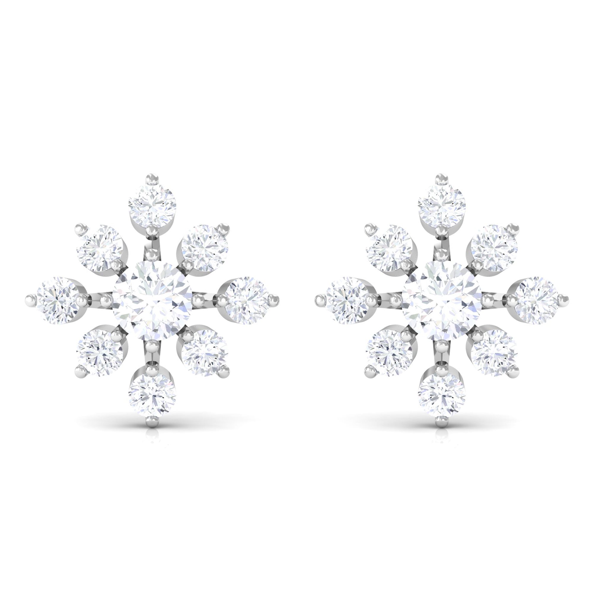 Round Certified Moissanite Gold Flower Stud Earrings Moissanite - ( D-VS1 ) - Color and Clarity - Rosec Jewels