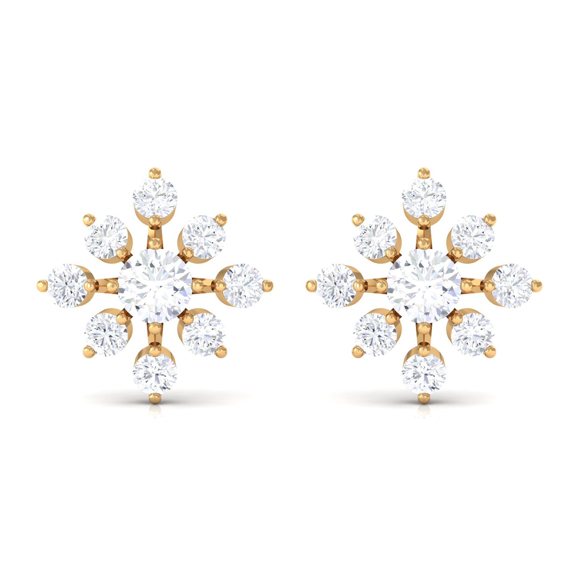 Round Certified Moissanite Gold Flower Stud Earrings Moissanite - ( D-VS1 ) - Color and Clarity - Rosec Jewels