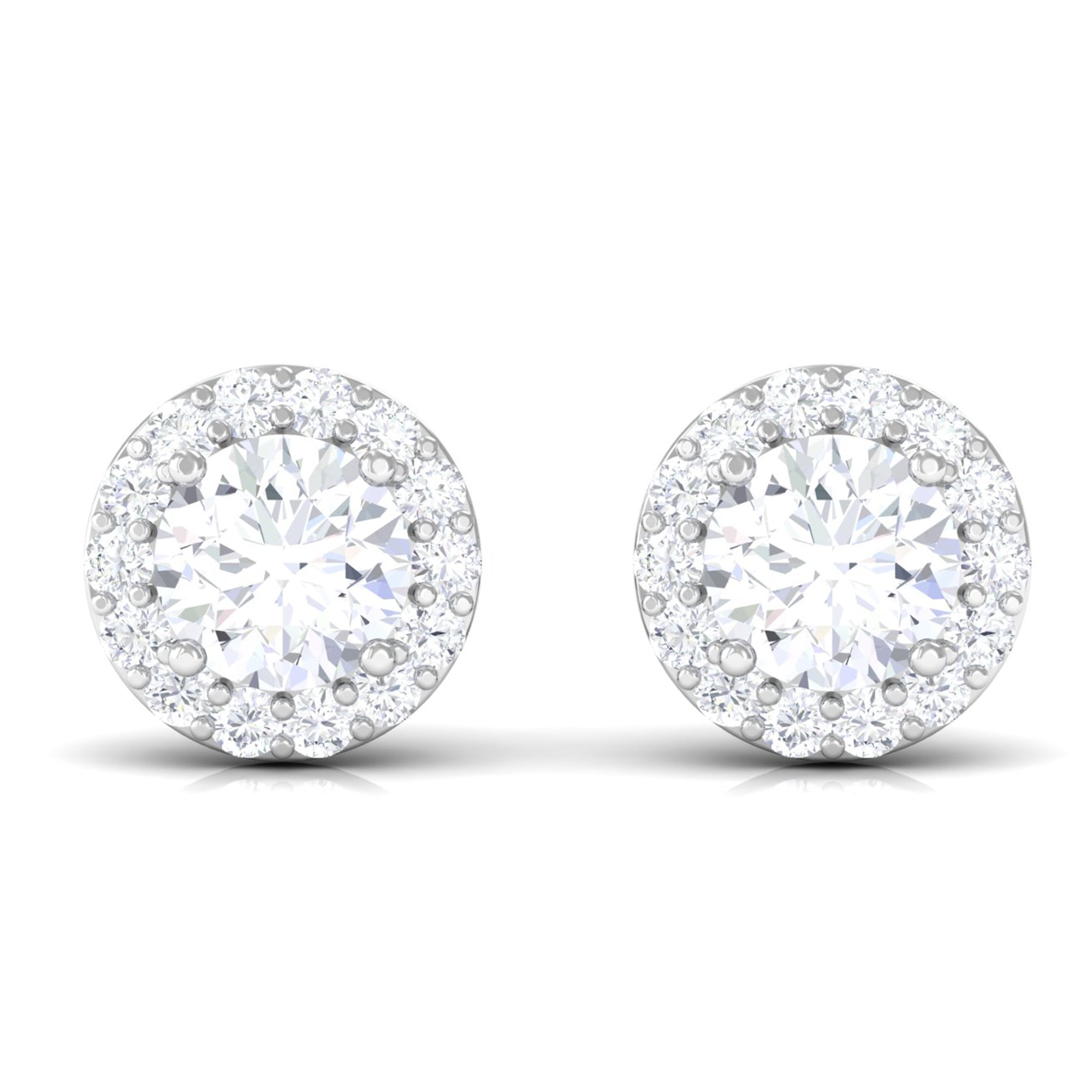 Round Certified Moissanite Halo Stud Earrings Moissanite - ( D-VS1 ) - Color and Clarity - Rosec Jewels