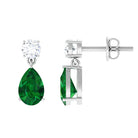 Pear Cut Lab Created Emerald and Moissanite Simple Teardrop Earrings Lab Created Emerald - ( AAAA ) - Quality - Rosec Jewels