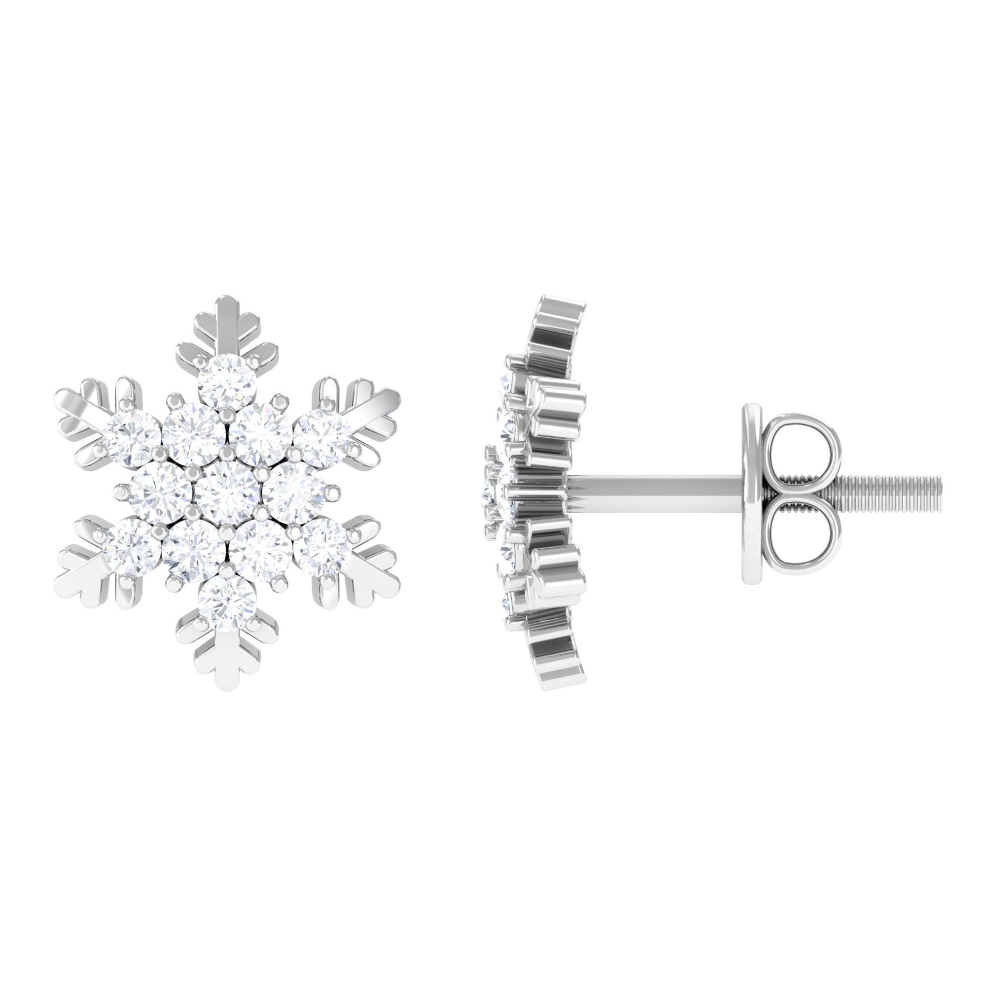 Certified Moissanite Snowflake Stud Earrings Moissanite - ( D-VS1 ) - Color and Clarity - Rosec Jewels