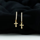 Certified Moissanite Gold Cross Hoop Drop Earrings Moissanite - ( D-VS1 ) - Color and Clarity - Rosec Jewels