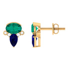 Created Emerald and Created Blue Sapphire Cluster Stud Earring with Moissanite Lab Created Blue Sapphire - ( AAAA ) - Quality - Rosec Jewels