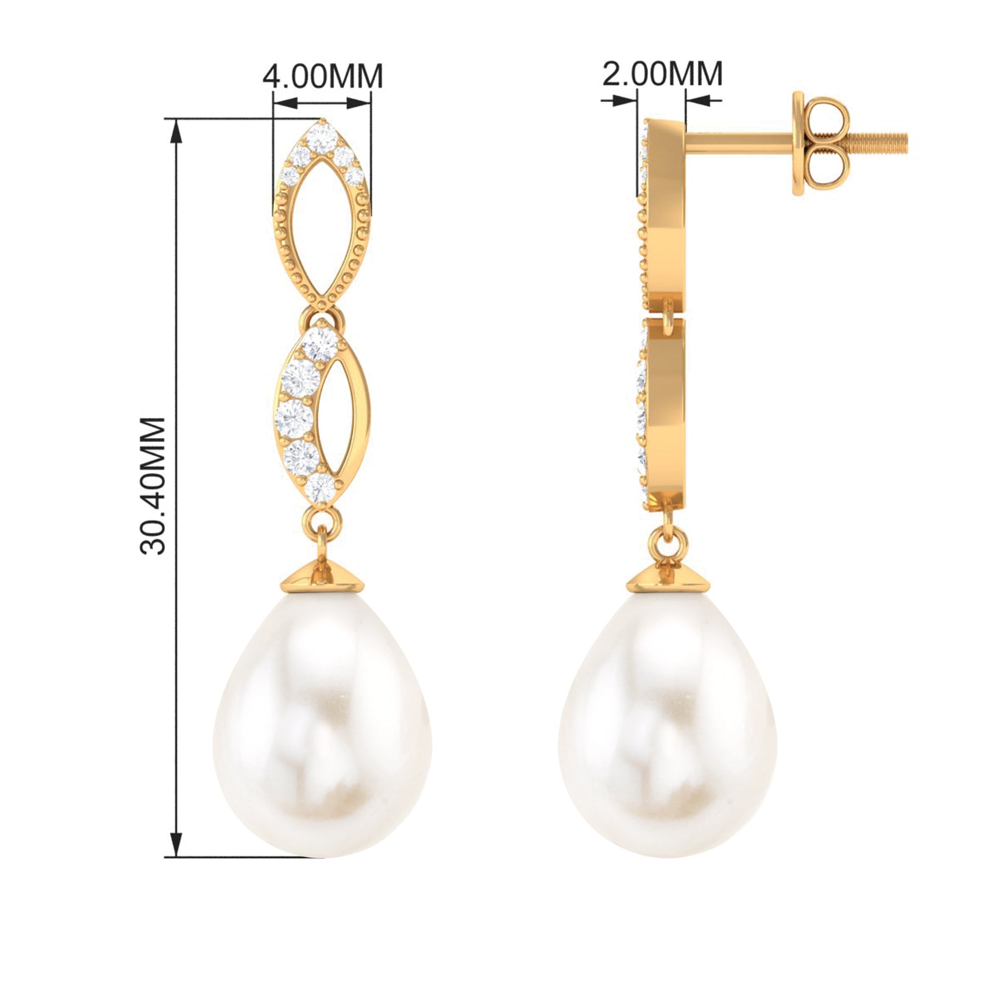 Freshwater Pearl and Diamond Infinity Drop Earrings Freshwater Pearl - ( AAA ) - Quality - Rosec Jewels