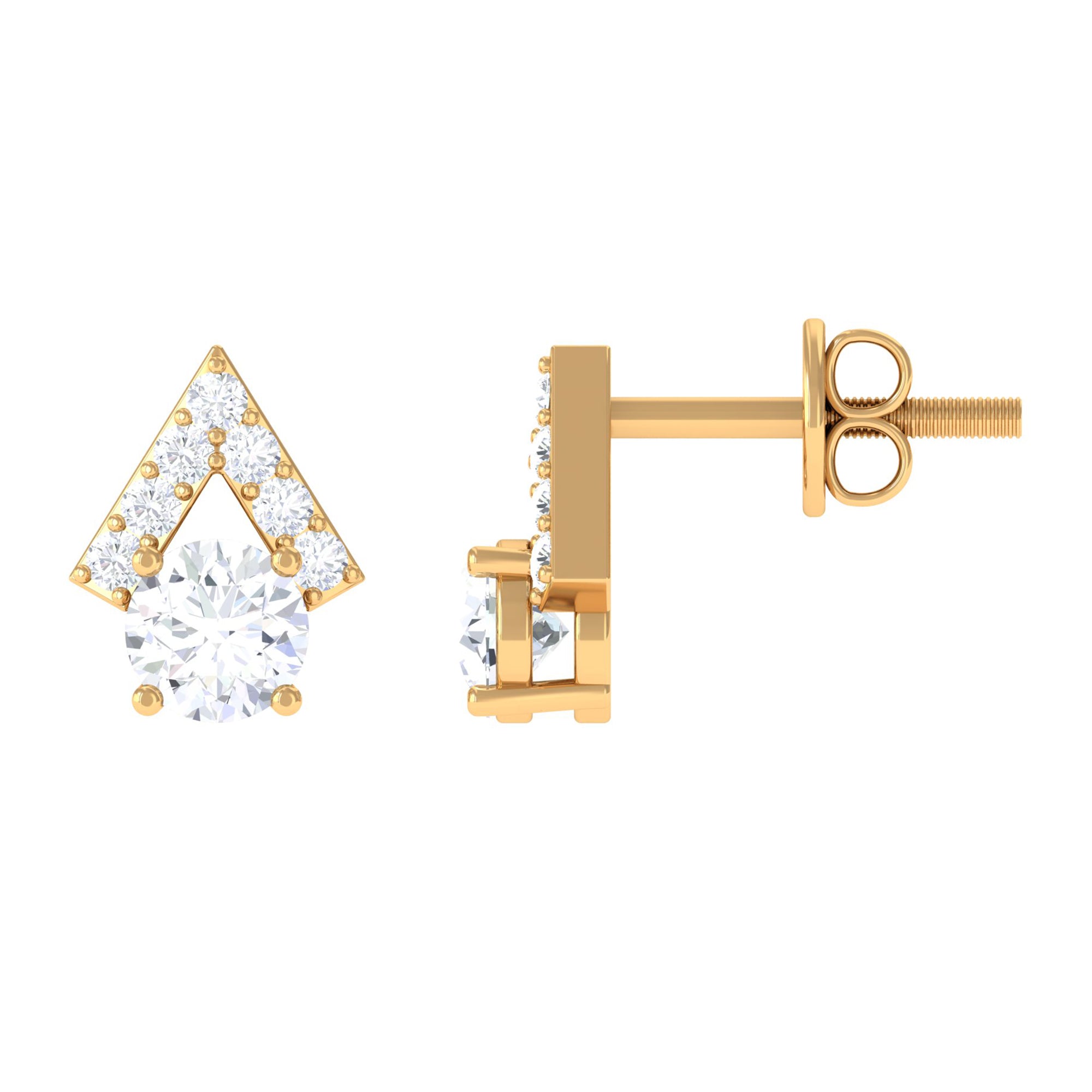 3/4 CT Contemporary Zircon Gold Stud Earrings Zircon - ( AAAA ) - Quality - Rosec Jewels