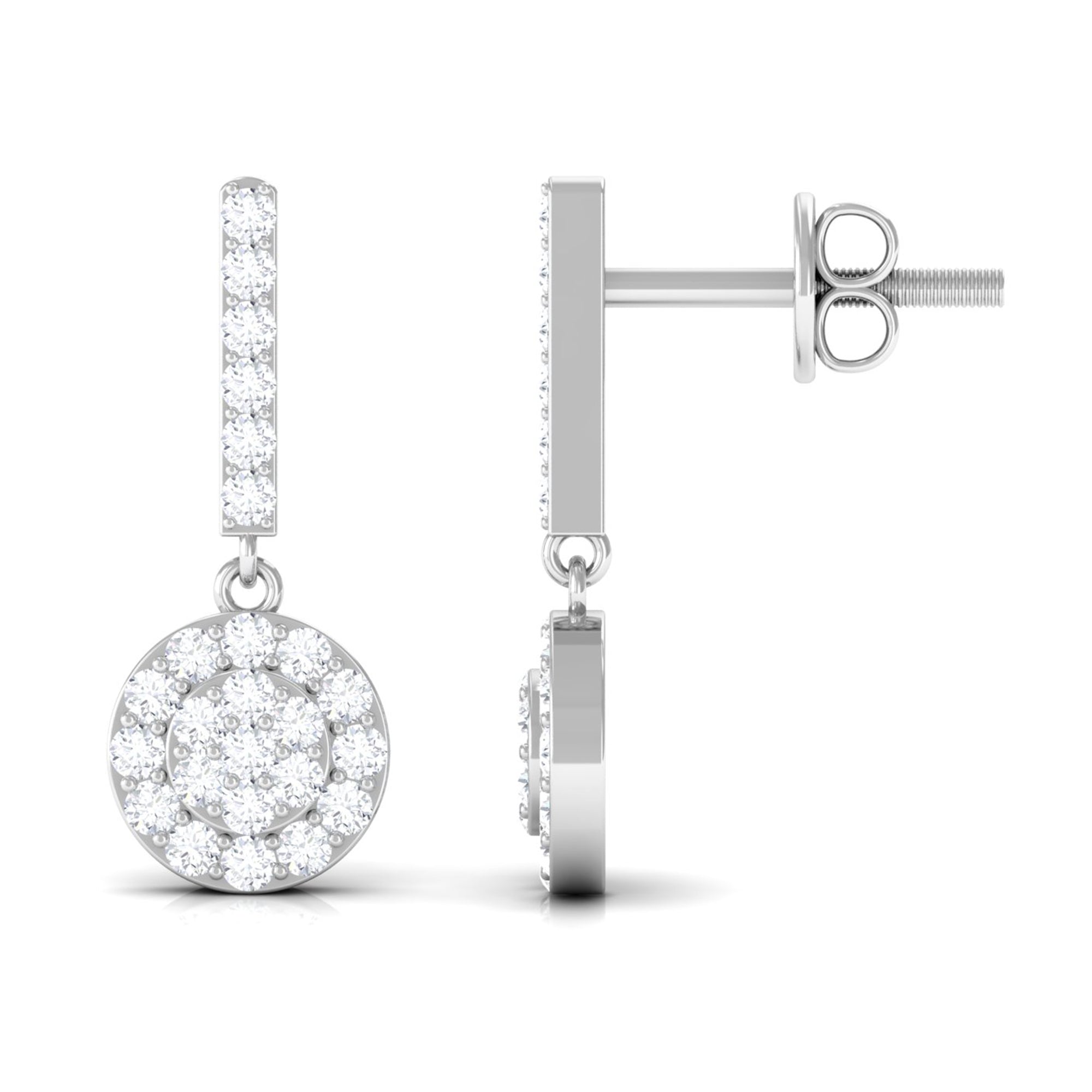 Minimal Moissanite Dangle Earrings in Pave Setting Moissanite - ( D-VS1 ) - Color and Clarity - Rosec Jewels