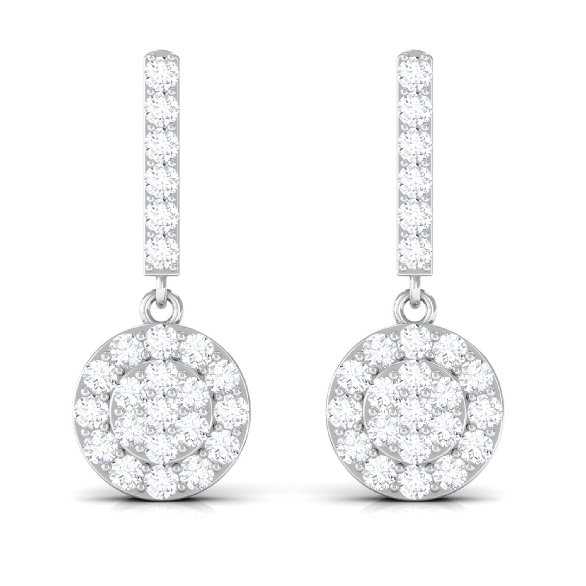 Minimal Moissanite Dangle Earrings in Pave Setting Moissanite - ( D-VS1 ) - Color and Clarity - Rosec Jewels