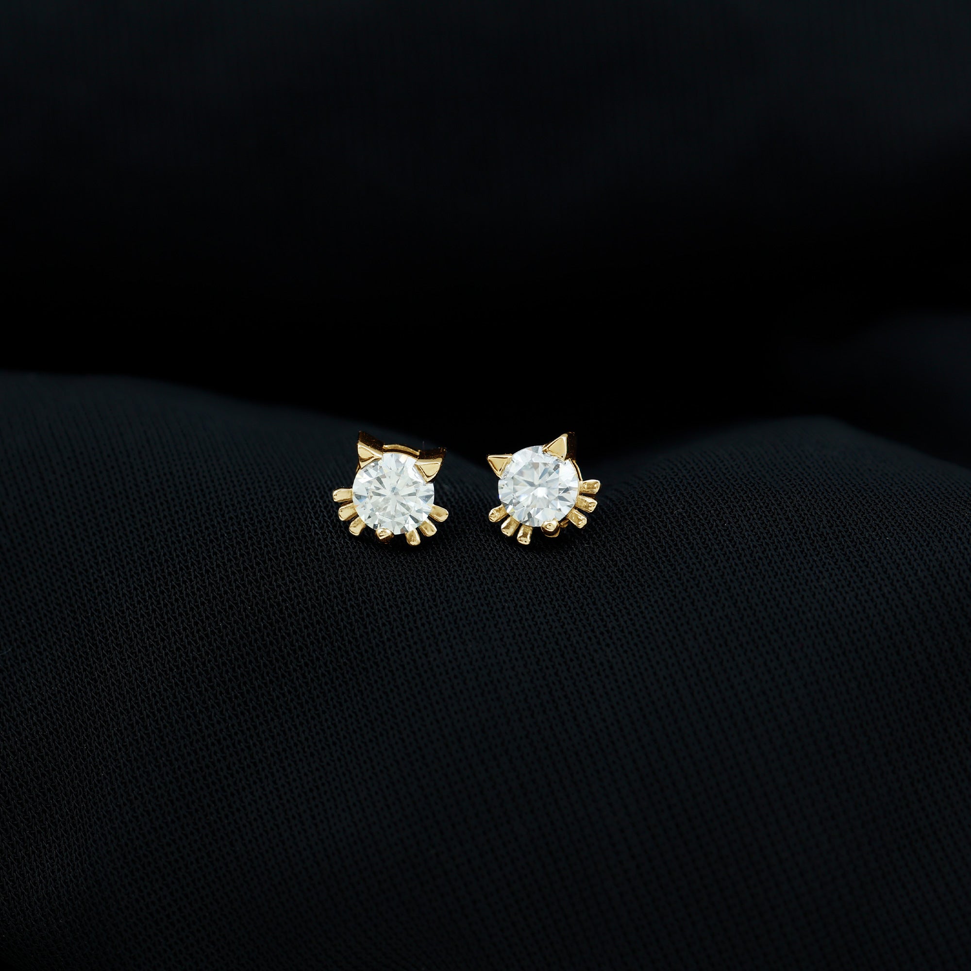 Cute Cat Solitaire Stud Earrings with Lab Grown Diamond Lab Grown Diamond - ( EF-VS ) - Color and Clarity - Rosec Jewels