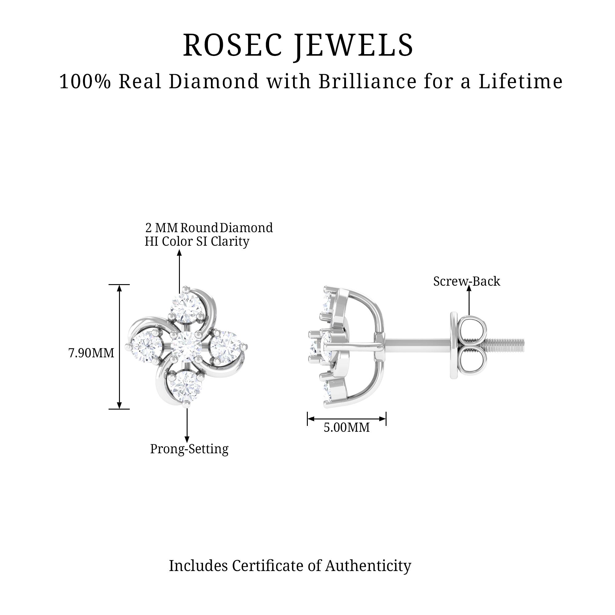 1/2 CT Diamond Cluster Flower Stud Earrings Diamond - ( HI-SI ) - Color and Clarity - Rosec Jewels