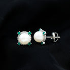 6.50 CT Freshwater Pearl Solitaire Studs with Emerald and Moissanite Halo Freshwater Pearl - ( AAA ) - Quality - Rosec Jewels