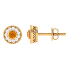 Round Citrine Halo Stud Earrings with Diamond in Twisted Rope Frame Citrine - ( AAA ) - Quality - Rosec Jewels