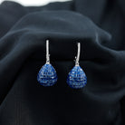 Created Blue Sapphire Hoop Drop Earrings in Silver - Rosec Jewels