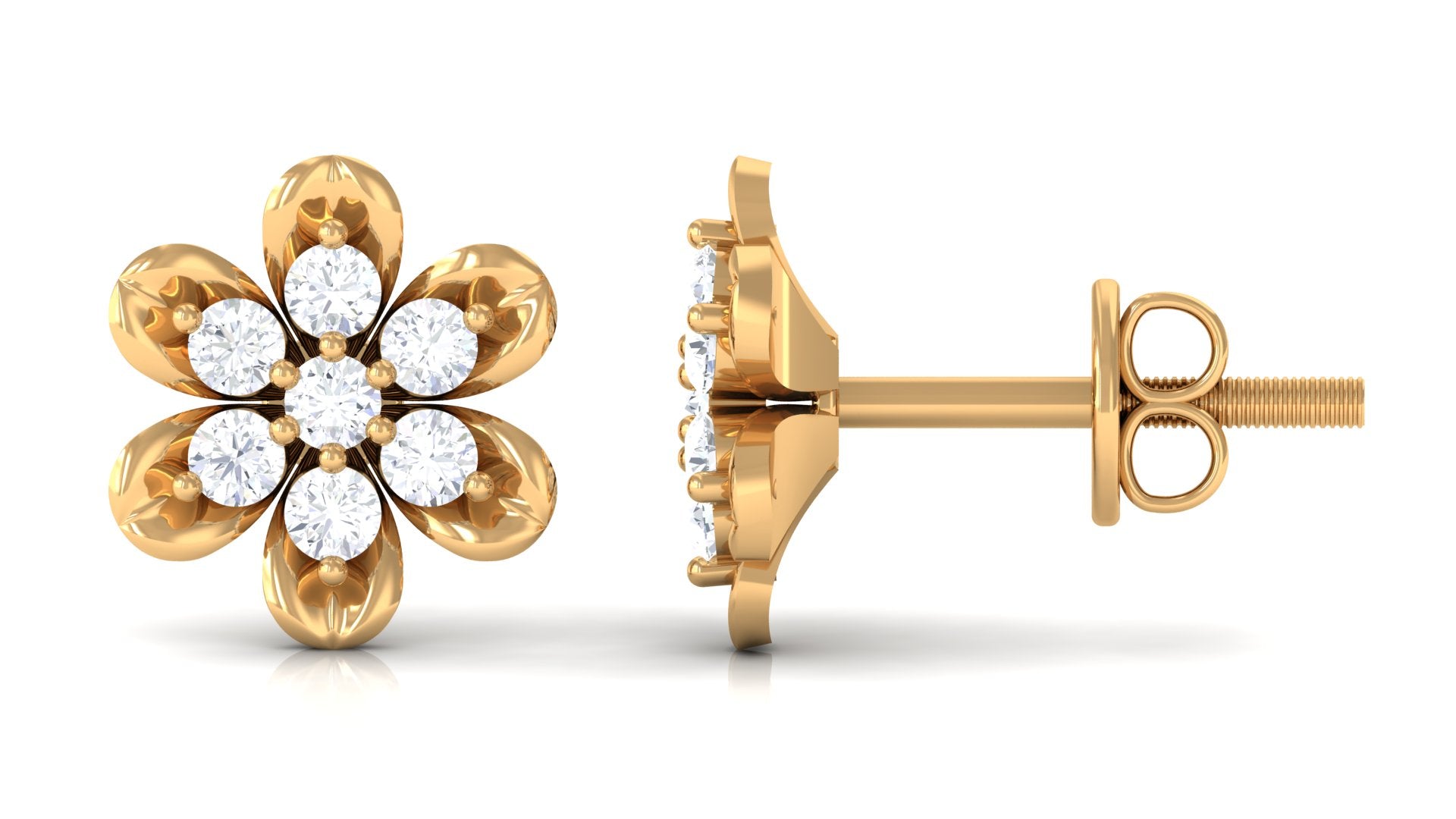 Rosec Jewels-Nature Inspired Flower Stud Earrings with Diamond