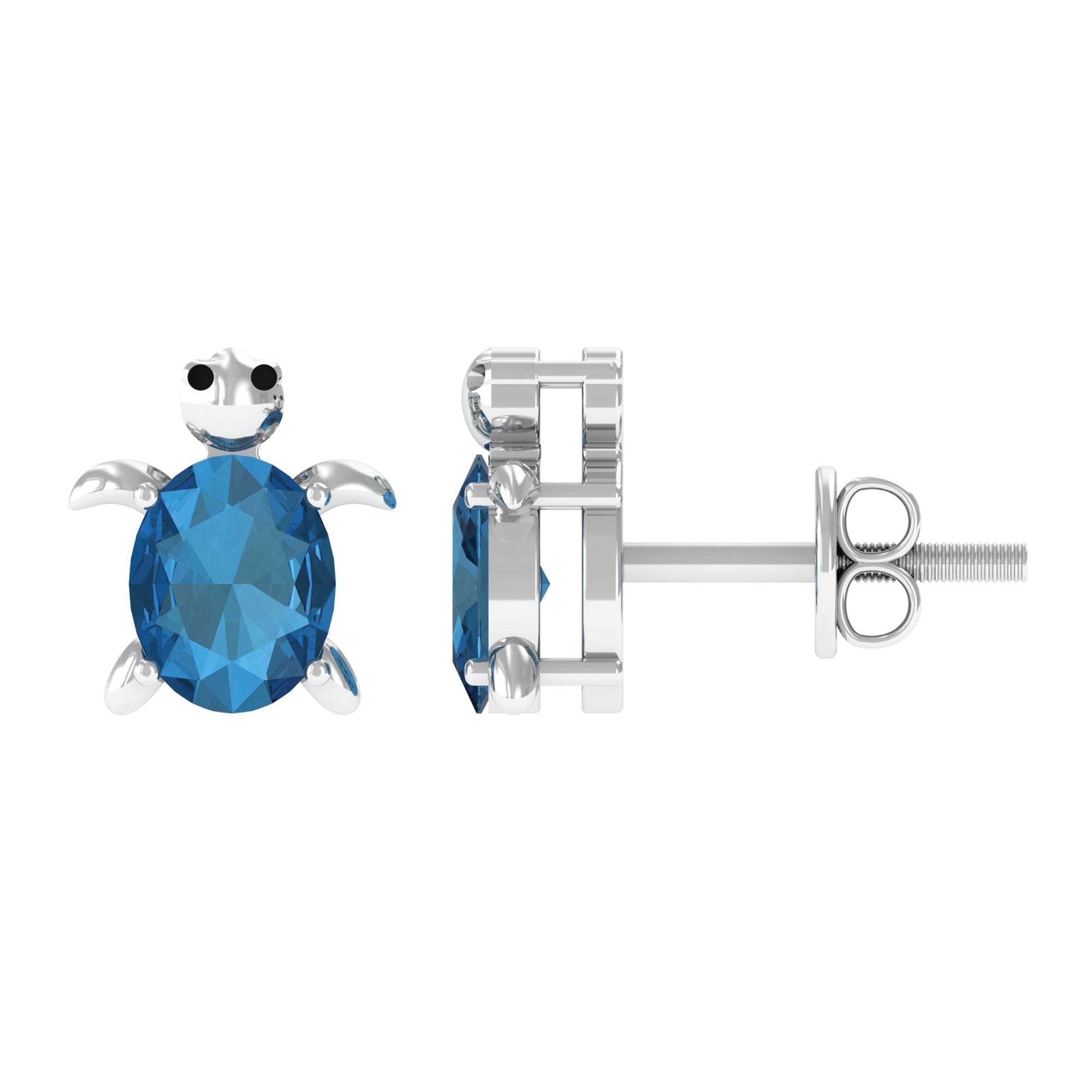 3/4 CT London Blue Topaz Tortoise Stud Earrings in Silver London Blue Topaz - ( AAA ) - Quality 92.5 Sterling Silver - Rosec Jewels